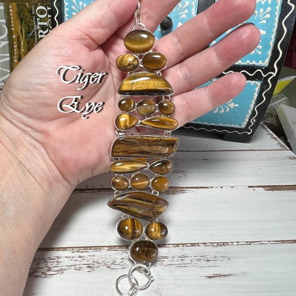 Uniquely Chic Boutique 1 Jewelry - Tiger Eye Bracelet Handmade Gemstone Crystal 925 Silver Large Adjustable Ethnic